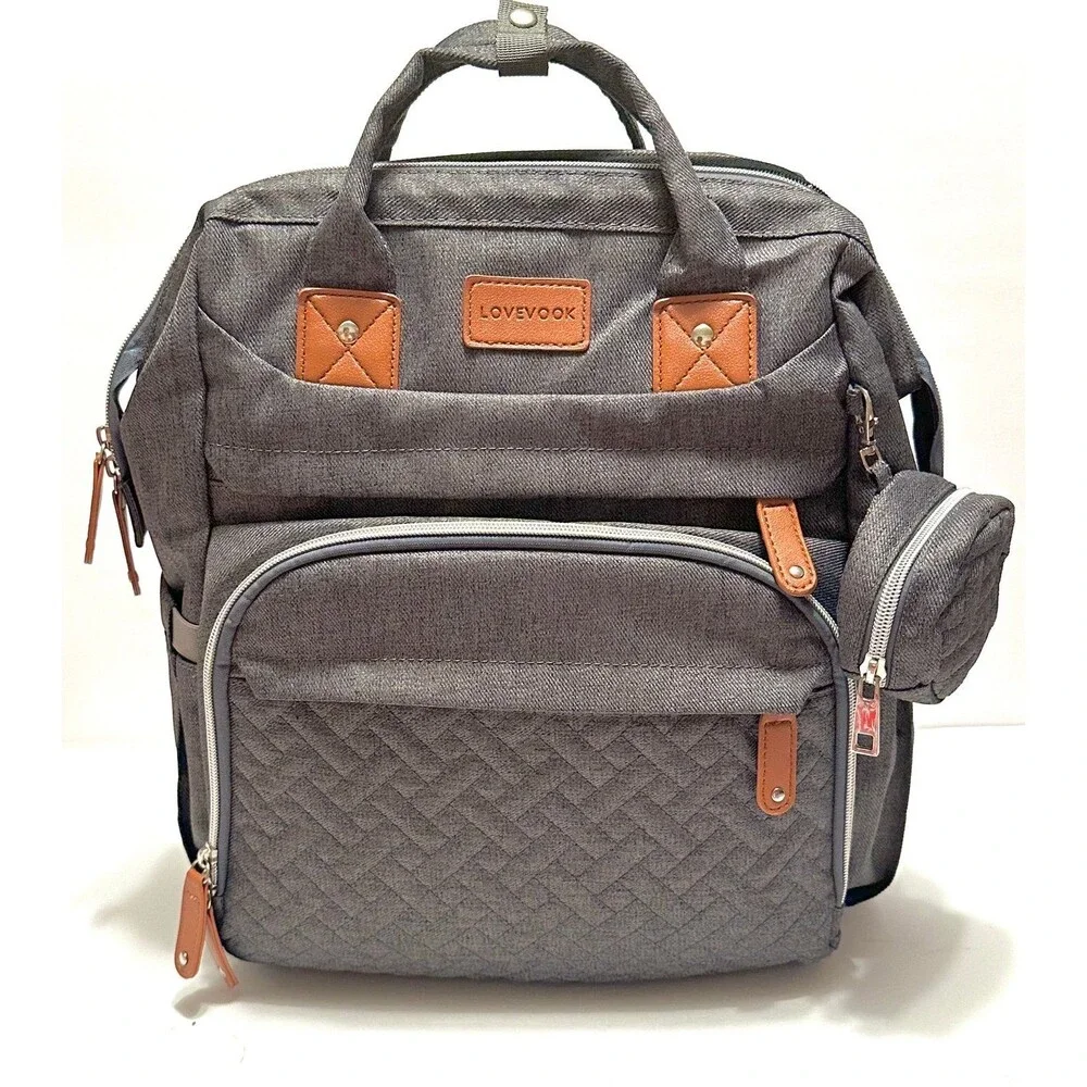 Baby Diaper Bag Backpack Changing Station Waterproof Lots of Compartments Grey